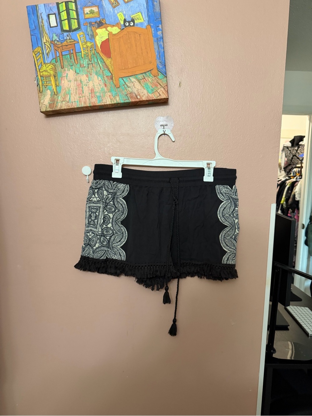 Black Embroidered Fringe Women’s Shorts
